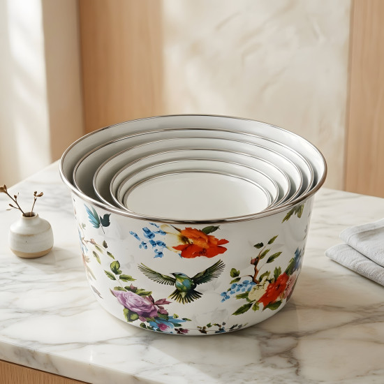 Floral Pattern Metal Tupperware Set - 5 Pcs